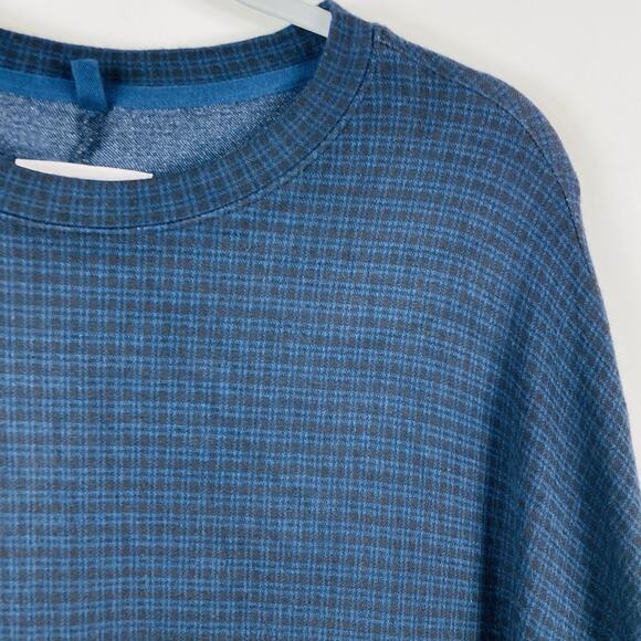 Lou & Grey For LOFT Size Large XL Plaid Ponte Knit Dolman Sleeve Top Navy Blue - Picture 5 of 7